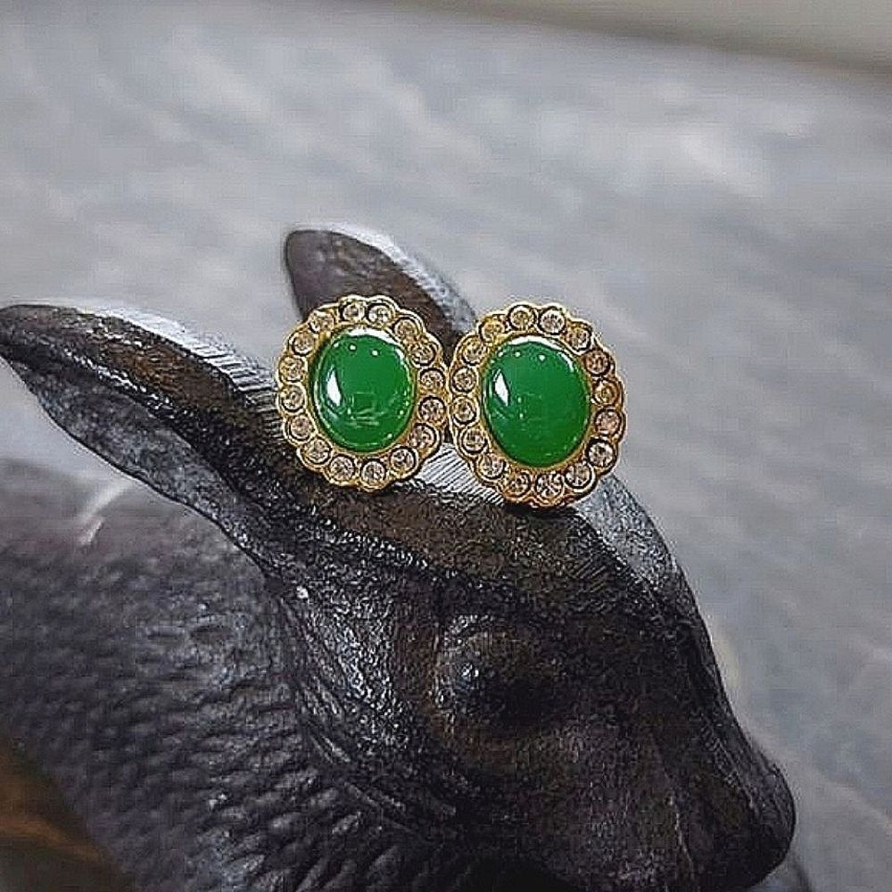 Vtg faux serpentine & rhinestone oval studs